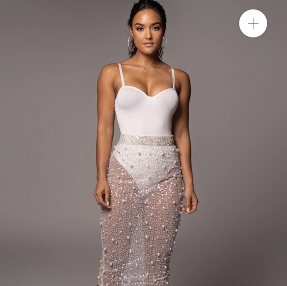 JLUXLABEL Dresses & Skirts - JLUX LABEL Beaded Midi Skirt with Rhinestone Waistband